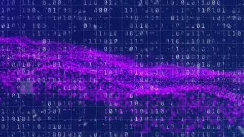 Binary code and data flow animation over digital grid background Stock Footage 303794134