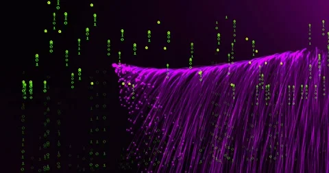 Binary code and data flow over purple fiber optic strands Stock Footage 327786267