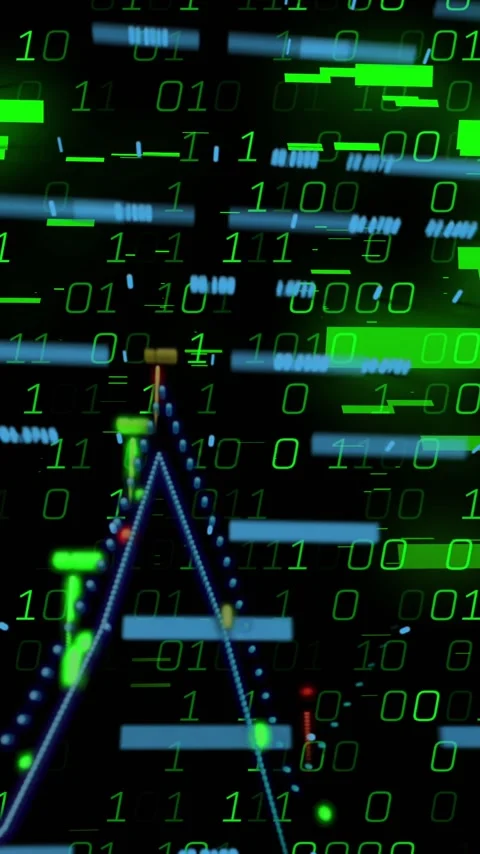 Binary code and data graph animation over green and black background Stock Footage 319882934