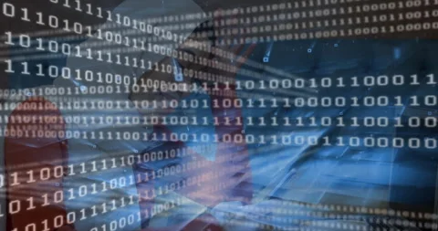 Binary code and data processing animation over abstract blue background Stock Footage 304079981