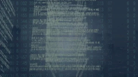 Binary code and data processing animation over abstract shape on blue background 動画素材 305074369