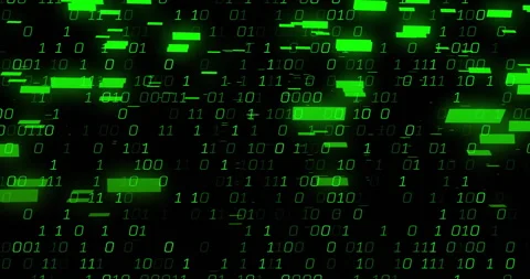 Binary code and data processing animation with green numbers on black background Video stock 305431366