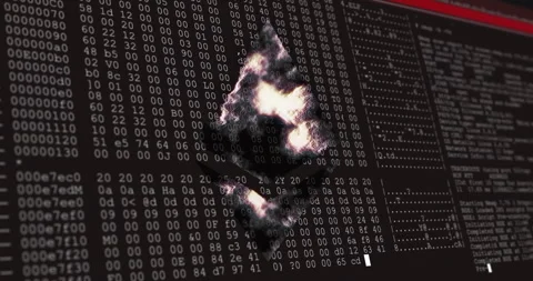 Binary code and data processing animation over abstract shape Stock Footage 305893008