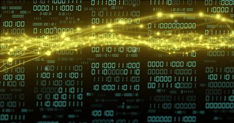 Binary code and data processing animation with glowing wave Video stock 306433161