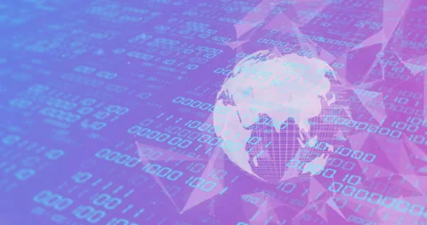 Binary code and data processing over digital globe animation Stock Footage 306434151