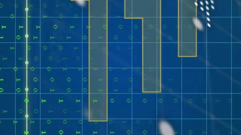 Binary code and data processing animation over blue technical grid background Stock Footage 312304766