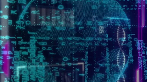 Binary code and data processing animation on digital globe over abstract Stock Footage 312510729