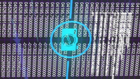 Binary code and data processing animation over digital network symbols Stock Footage 313171210