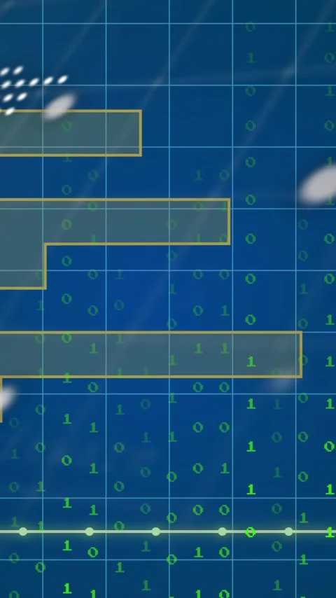 Binary code and data processing animation over blue technical grid background Stock Footage 319976680