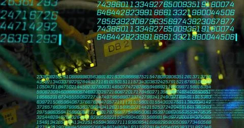 Binary code and data processing over network cables and server hardware Stock Photos