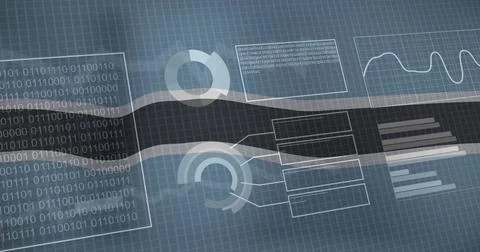 Binary code and data processing image over Botswana flag and technical grid Stock Photos