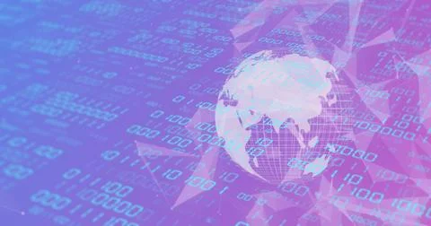 Binary code and data processing over digital globe image 스톡 사진