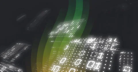Binary code and data streams animation over green and yellow gradient background Stock Footage 305893111