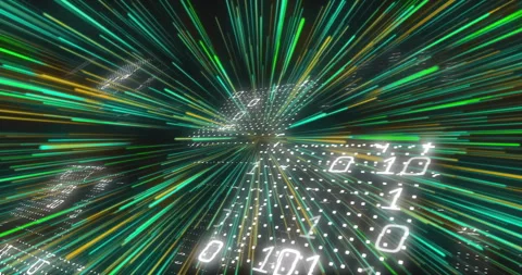 Binary code and data streams in digital matrix animation Stock Footage 306509608