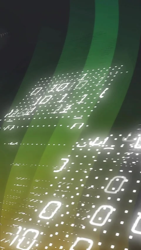 Binary code and data streams animation over green and yellow gradient background Video stock 319055535