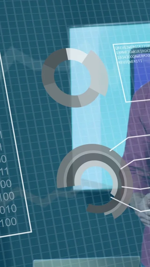 Binary code and data visualization animation over business people in office Stock Footage 319264834