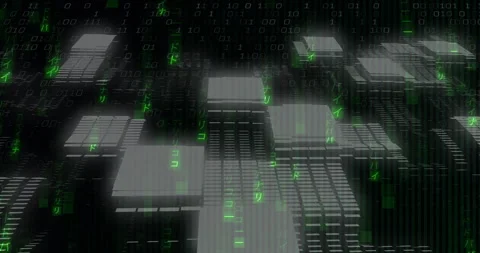 Binary code and digital blocks, animation of data processing and technology 動画素材 306508069