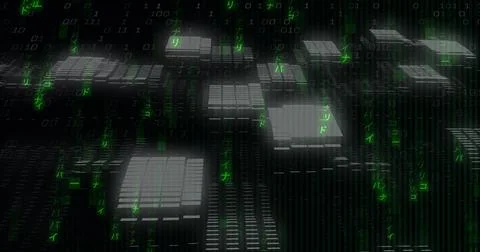 Binary code and digital blocks, image of data processing and technology 库存插图