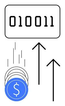Binary Code and Digital Currency Representing Financial Growth and Technology Stock Illustration
