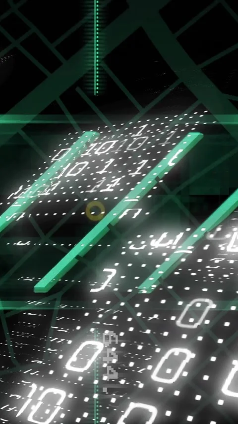 Binary code and digital data processing animation over geometric shapes and Video stock 319977265