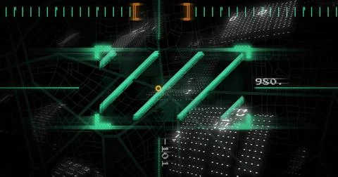 Binary code and digital data processing image over geometric shapes and grids 스톡 일러스트