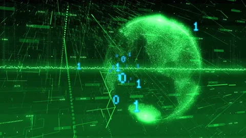 Binary code and digital globe, data processing animation over green background Stock Footage 306636991