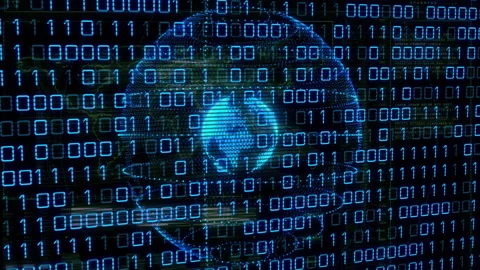Binary code and digital globe animation over cityscape background Stock Footage 306720039