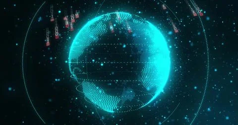 Binary code and digital globe, data transmission image 库存插图