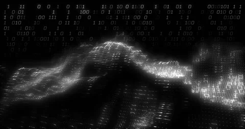 Binary code and digital landscape animation over dark background Stock-Footage 305221574