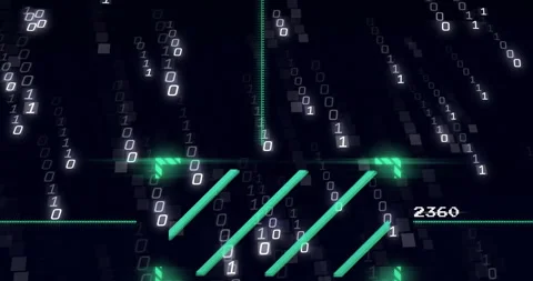 Binary code and digital processing animation with green lines and numbers Stock Footage 303740149