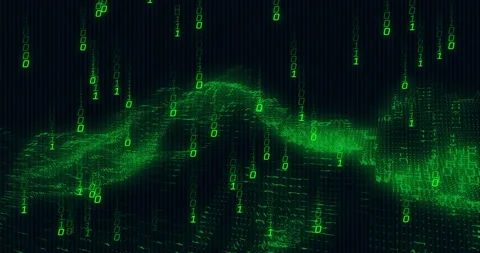 Binary code and digital wave animation over dark background Video stock 306508089