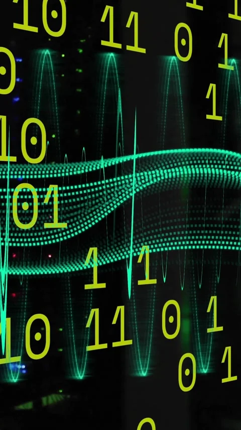 Binary code and digital wave animation over cityscape at night Stock-Footage 342910790