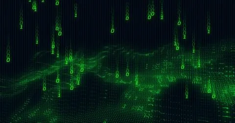 Binary code and digital wave image over dark background Stock Illustration