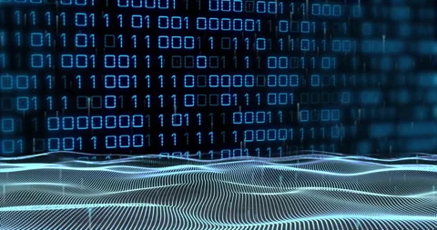 Binary code and digital waves, data processing animation Stock Footage 307661652
