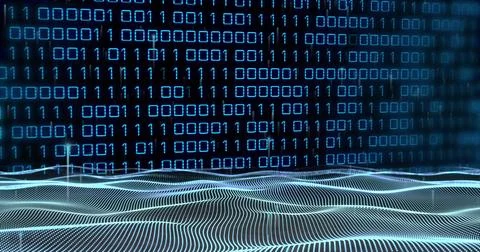 Binary code and digital waves, data processing image Stock Illustration