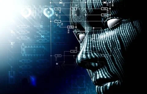 Binary code and face Background with binary code and face. Background of t... Foto stock