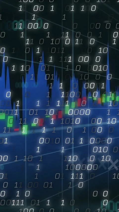 Binary code and financial chart animation over stock market data Video stock 343615865