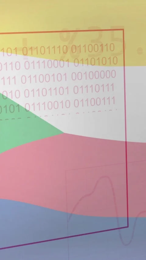 Binary code and financial data animation over Comoros flag background Stock Footage 320093318