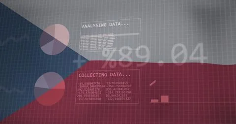 Binary code and financial data image over Czech Republic flag background 库存照片