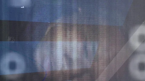 Binary code and financial graph animation over blurred face in background Video stock 313412553