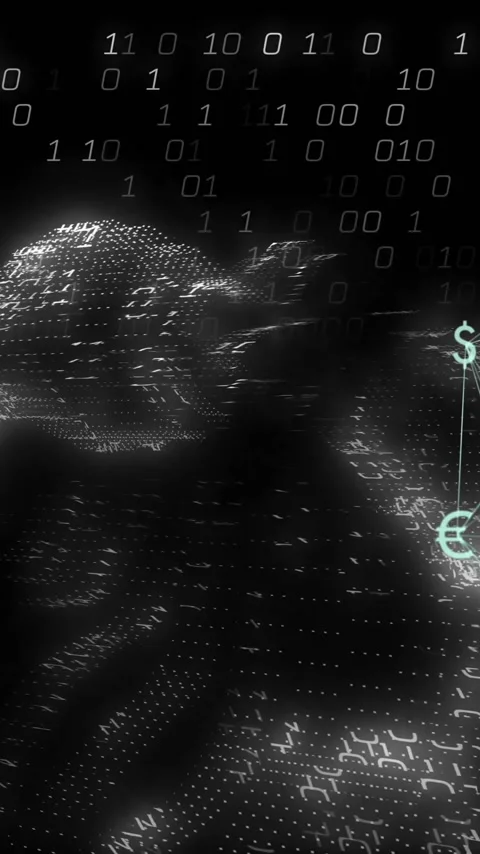 Binary code and financial symbols animation over digital world map Stock Footage 320093759