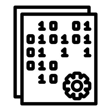 Binary code and gear icon, outline style Stock Illustration