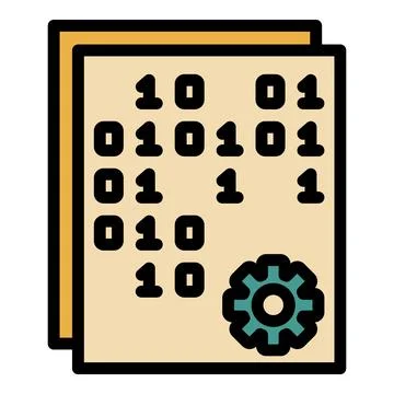Binary code and gear icon color outline vector Stock Illustration