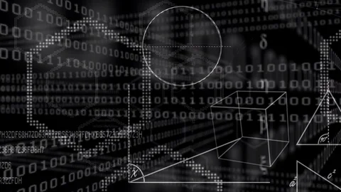 Binary code and geographical shapes and maths equations Видео 103371885
