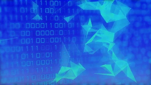 Binary code and geometric shapes, digital data processing animation Video stock 306432835