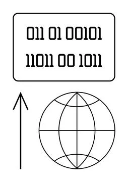 Binary Code and Globe Outline with Upward Arrow Representing Global Data or Stock Illustration