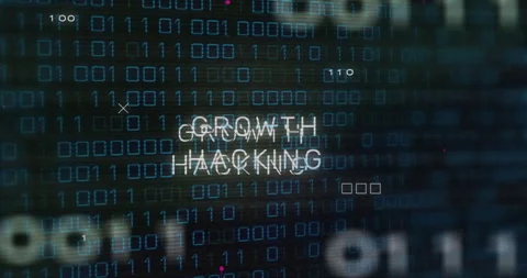 Binary code and Growth Hacking text animation over digital background Stock Footage 305292595