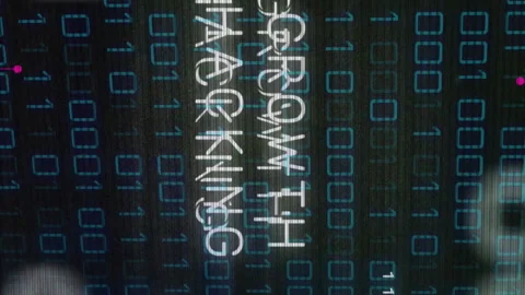 Binary code and Growth Hacking text animation over digital background Stock Footage 313296504