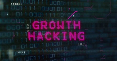 Binary code and Growth Hacking text image over digital background Stock Photos