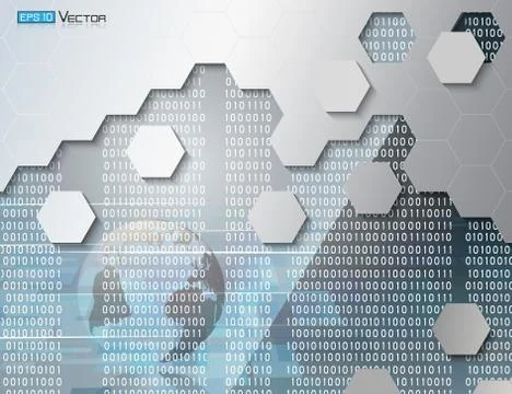 Binary code and hexagons 스톡 일러스트